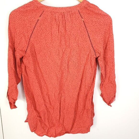 Express TOp Womens Size XS Polka Dot New Roll Tab Sleeves V Neck Red New - Picture 9 of 9
